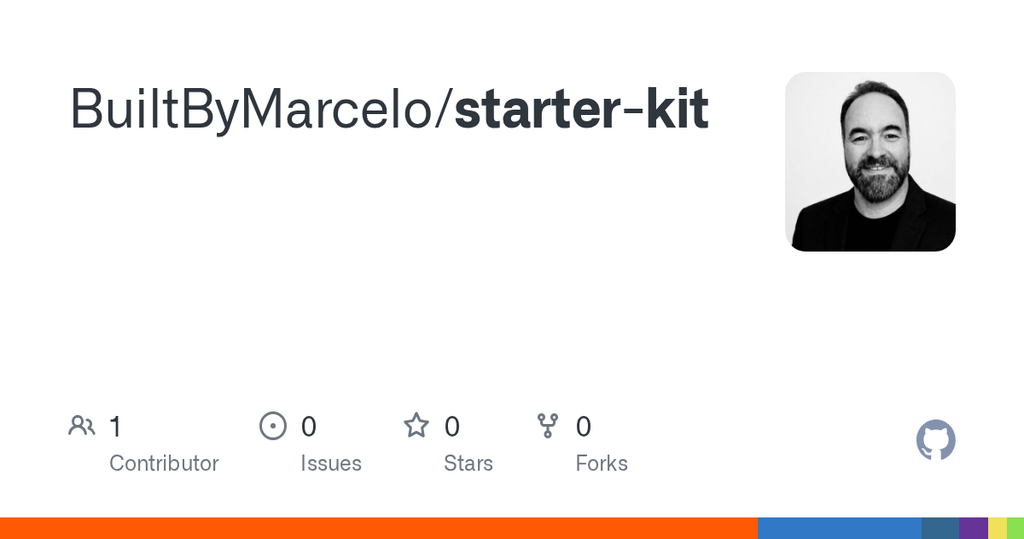 BuiltByMarcelo starter kit repository card for an AI-first Astro app with auth and Supabase